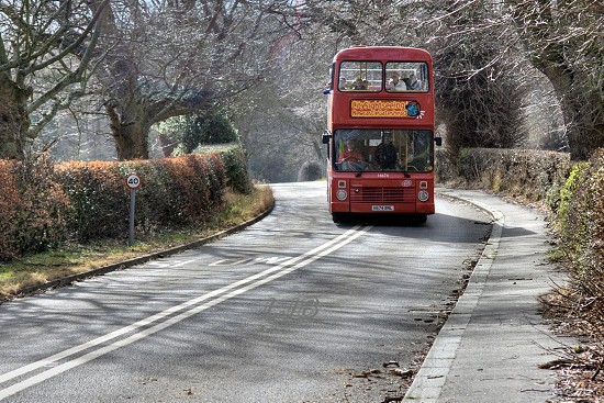 Open top double-decker bus at Bothal, Northumberland.