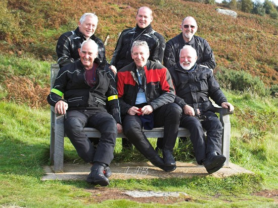 Bikers from Liverpool on the seat above Corby's Crags.
