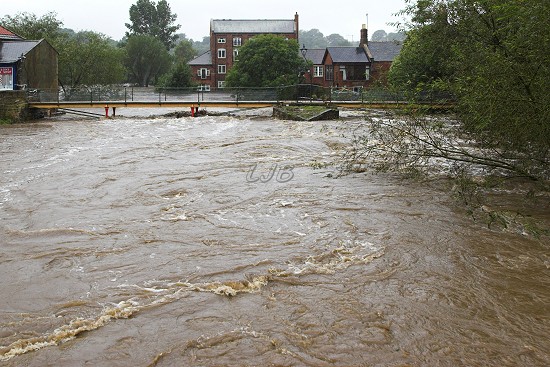 View from Telford Bridge, Morpeth - River Wansbeck in full flood.