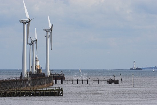 Wind turbines on Blyth East Pier.