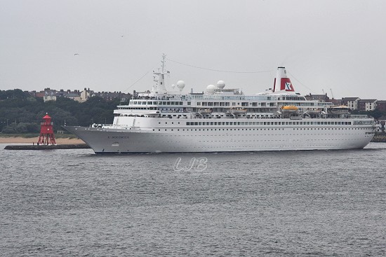 Cruise Liner Boudicca leaving the River Tyne.
