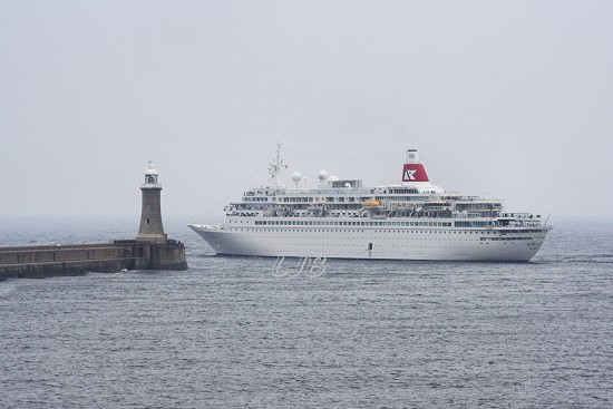 Cruise Liner Boudicca passing Tynemouth Lighthouse..