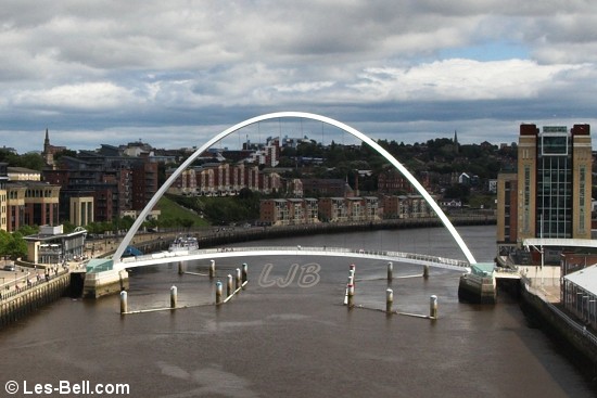 Millennium Bridge and River Tyne seen from the Tyne Bridge.