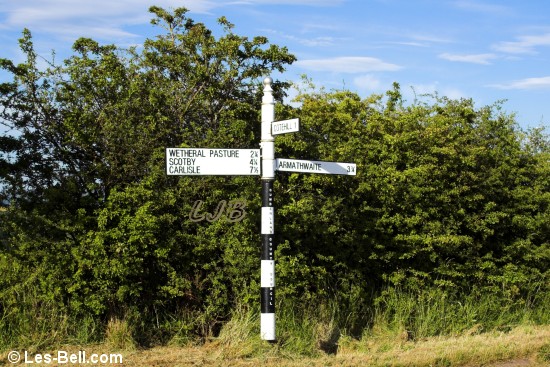 Traditional old road sign in the Eden Valley, Cumbria.