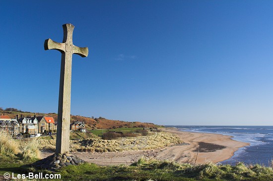 Wooden cross on Church Hill, Alnmouth.