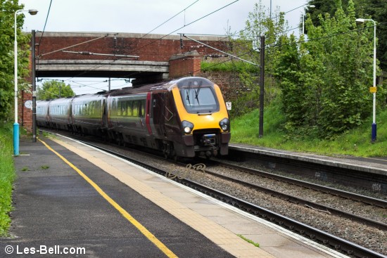 High speed train at Pegswood Station, Northumberland.