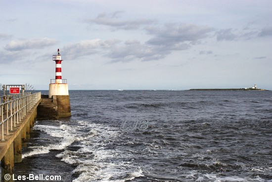 Amble Pier and Coquet island, Northumberland.