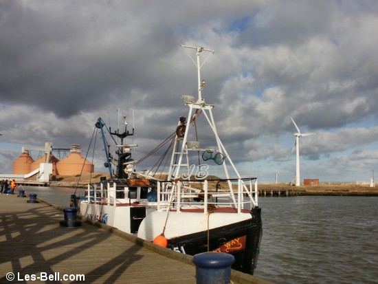 Fishing boat moored at Blyth Quayside, Northumberland.