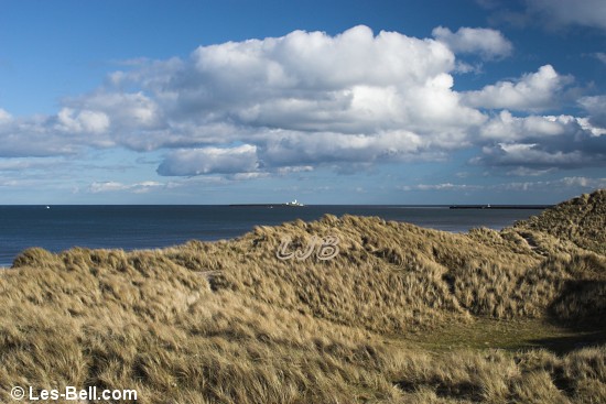 Coquet Island seen from the dunes at Warkworth Beach, Northumberland.