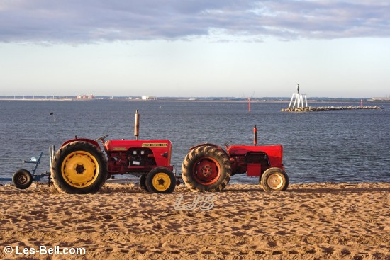 Tractors on the beach at Newbiggin, Northumberland.