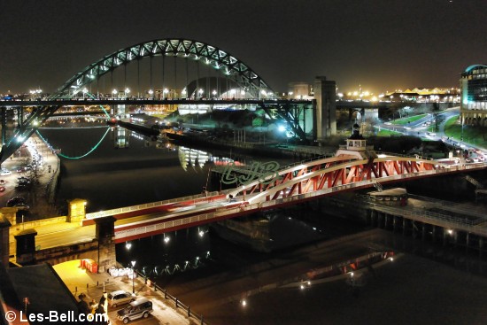 Tyne Bridge and Swing Bridge, Newcastle at night.