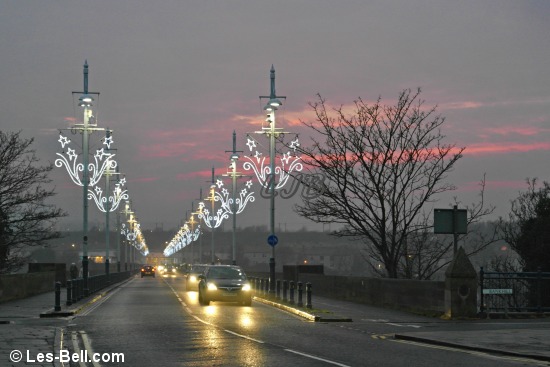 View along the Royal Tweed Bridge with the Xmas lights switched on.