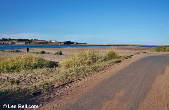 Road to the car park at the mouth of the River Tweed.
