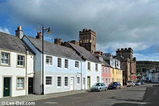 Colourful houses on High Street in Kirkcudbright.