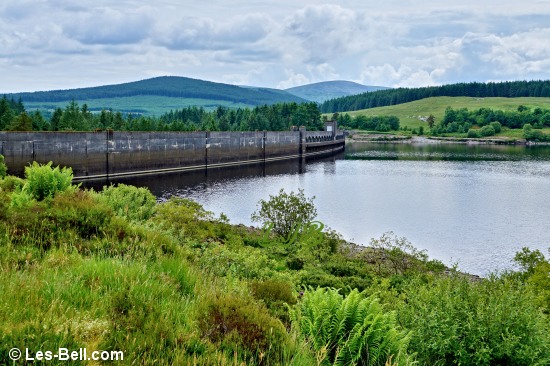 View of the dam at Clatteringshaws Loch.