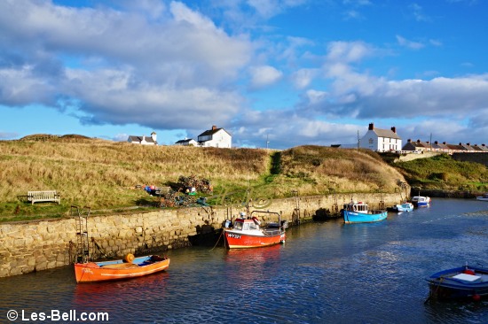 Boats moored in Seaton Sluice Harbour.