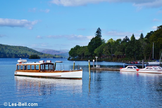 Windermere cruise boat moored at Bowness.