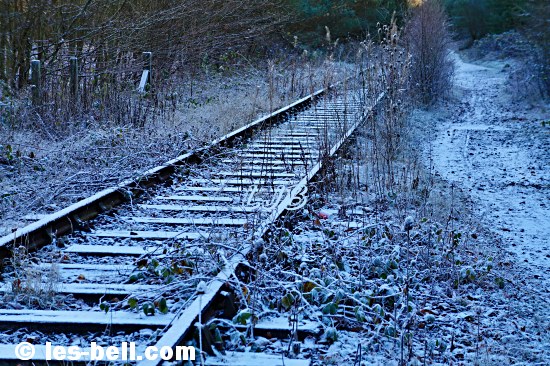 Frosty railway track in Ashington Community Woods.