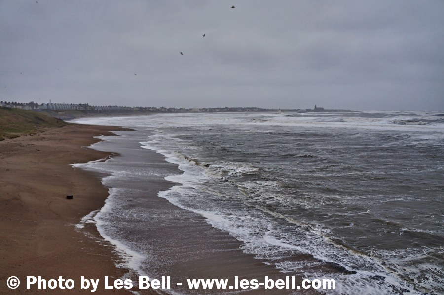 Stormy, sea at Newbiggin beach on the Northumberland Coast.