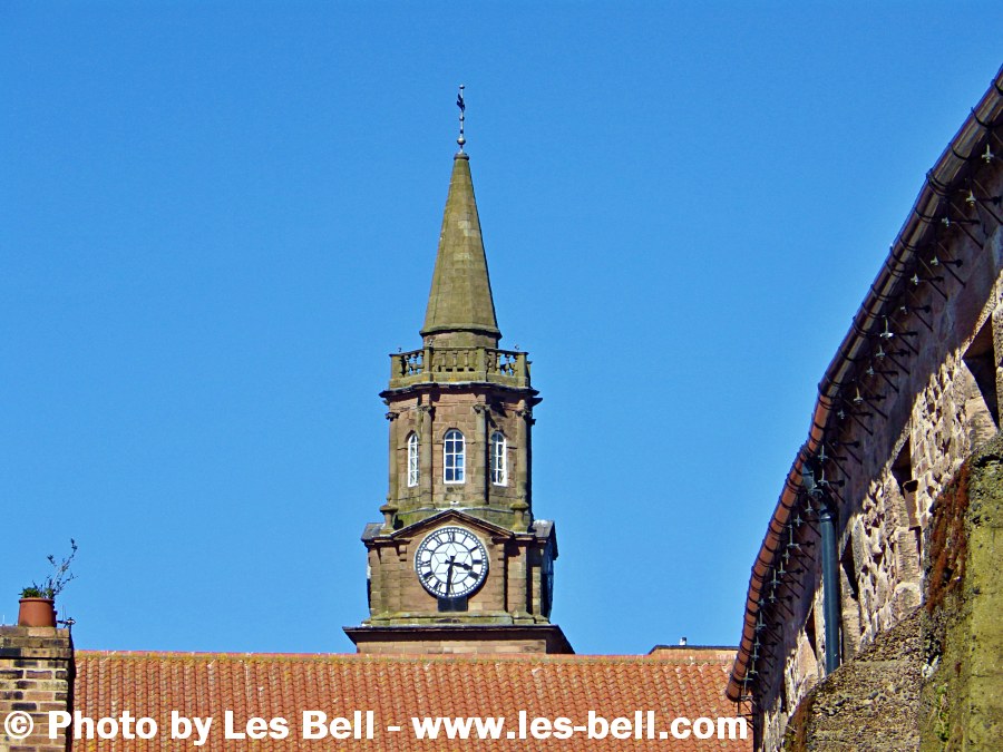 View of the Town Hall Clock at Berwick-upon-Tweed in Northumberland.
