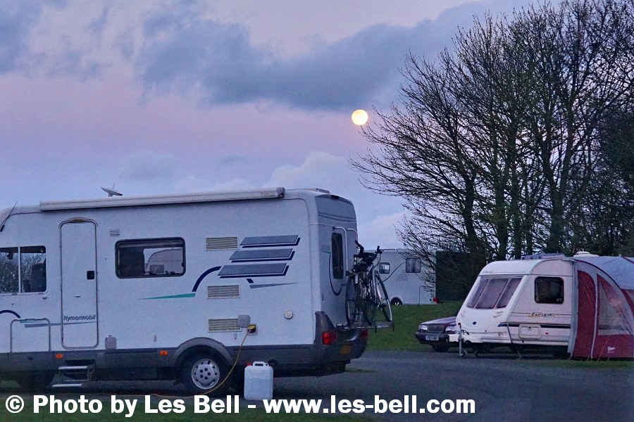 Moon rising over Berwick Seaview Caravan Club Site at Spittal on the Northumberland coast.