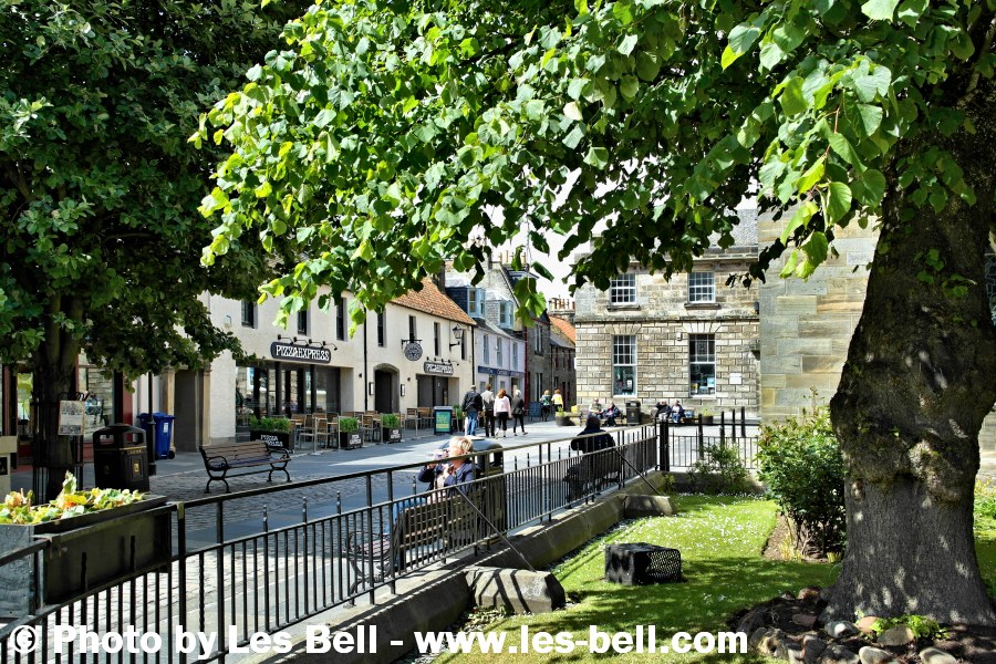 Seats outside Holy Trinity Church, St Andrews, Fife, Scotland.