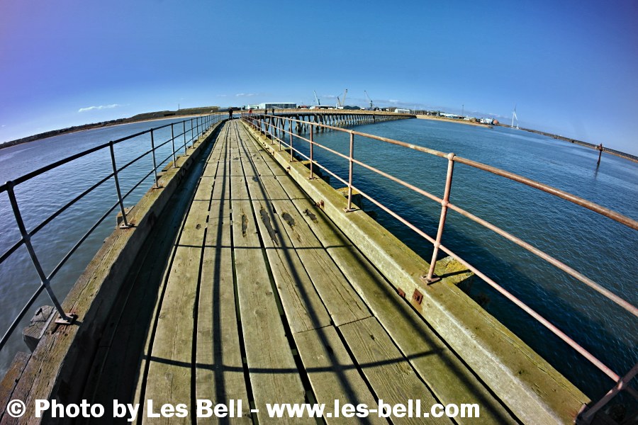 Fisheye lens view of Blyth West Pier, Northumberland Coast.