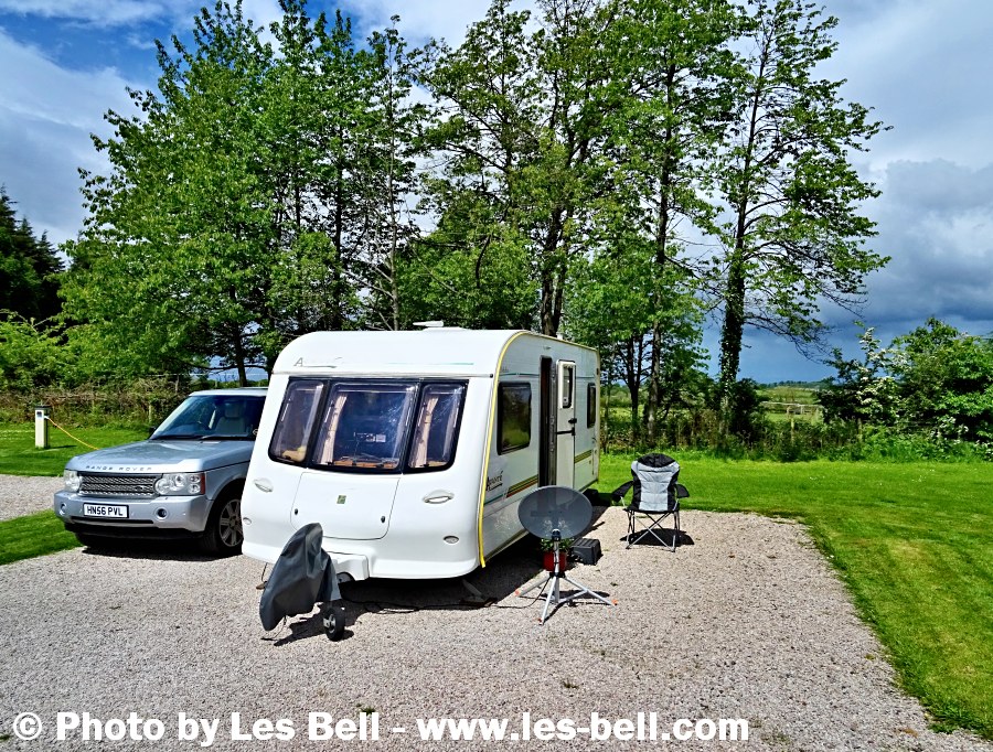 Our car and caravan at Englethwaite Hall Caravan Club site in the Eden Valley, Cumbria.