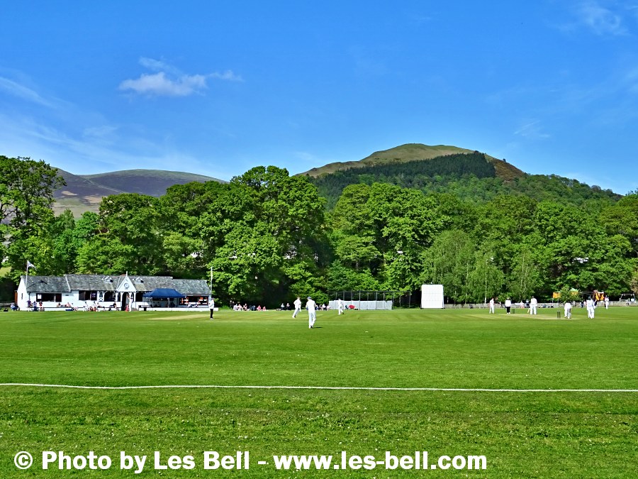 Cricket match at Keswick in the Lake District, Cumbria.