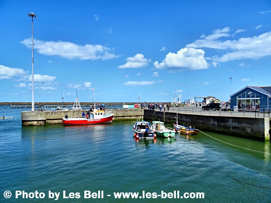 Boats moored in the harbour at Amble on the Northumberland Coast.