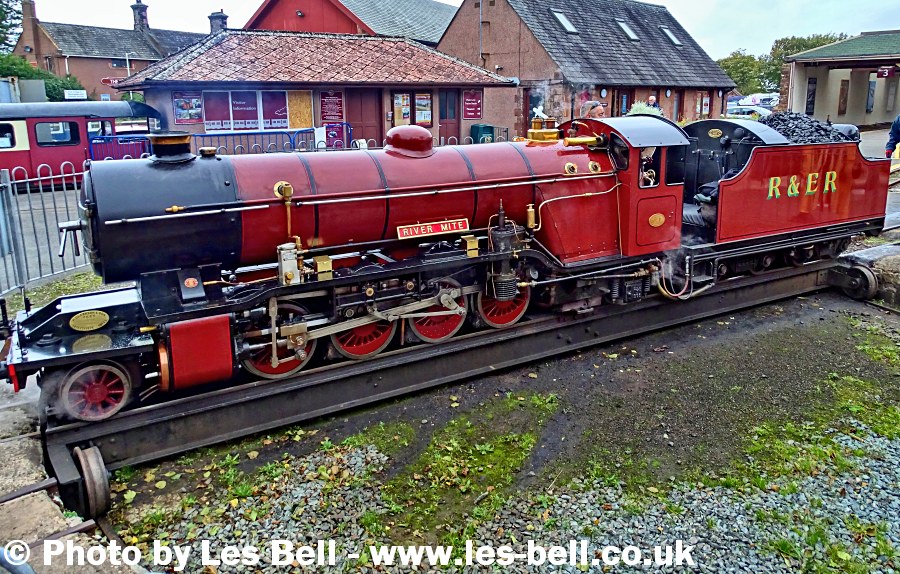 Steam engine on the turntable at Ravenglass Station, Cumbria Coast.