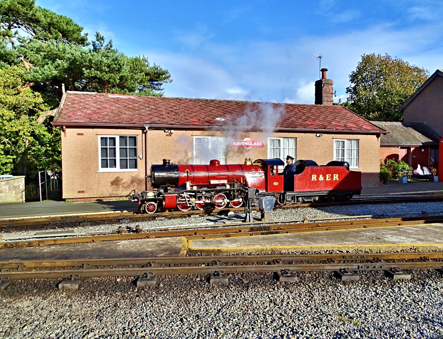 Steam engine at Ravenglass Station, Cumbria Coast.