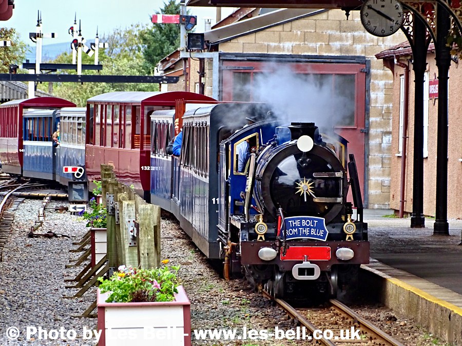 Steam train arriving at Ravenglass Station, Cumbria Coast.
