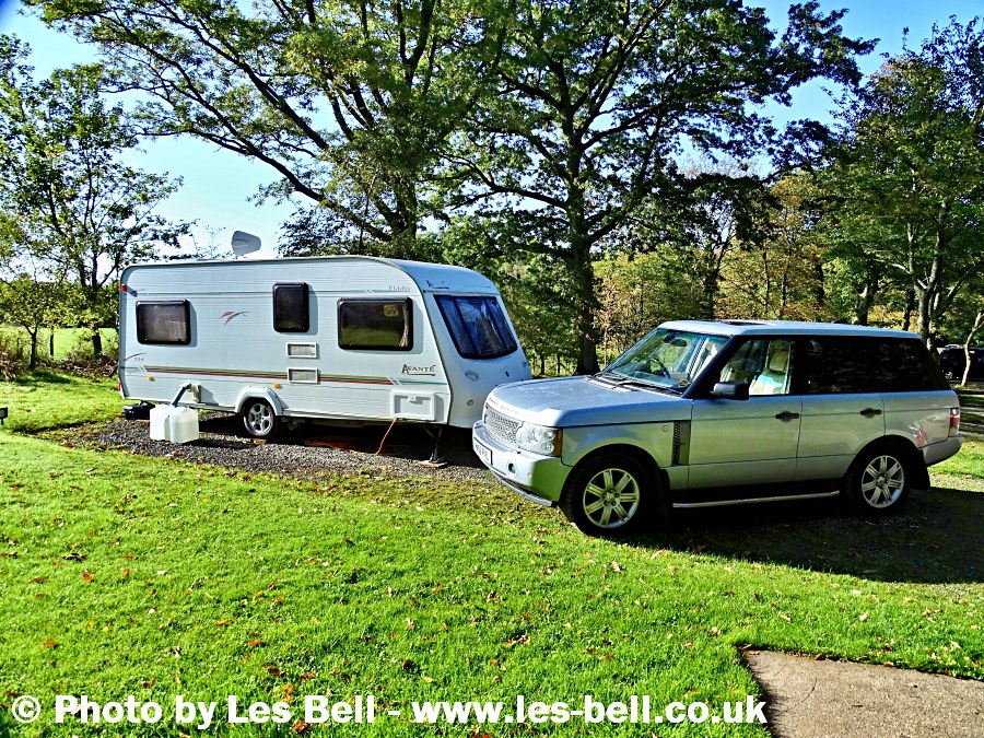 Our car and caravan at Ravenglass, Cumbria Coast.