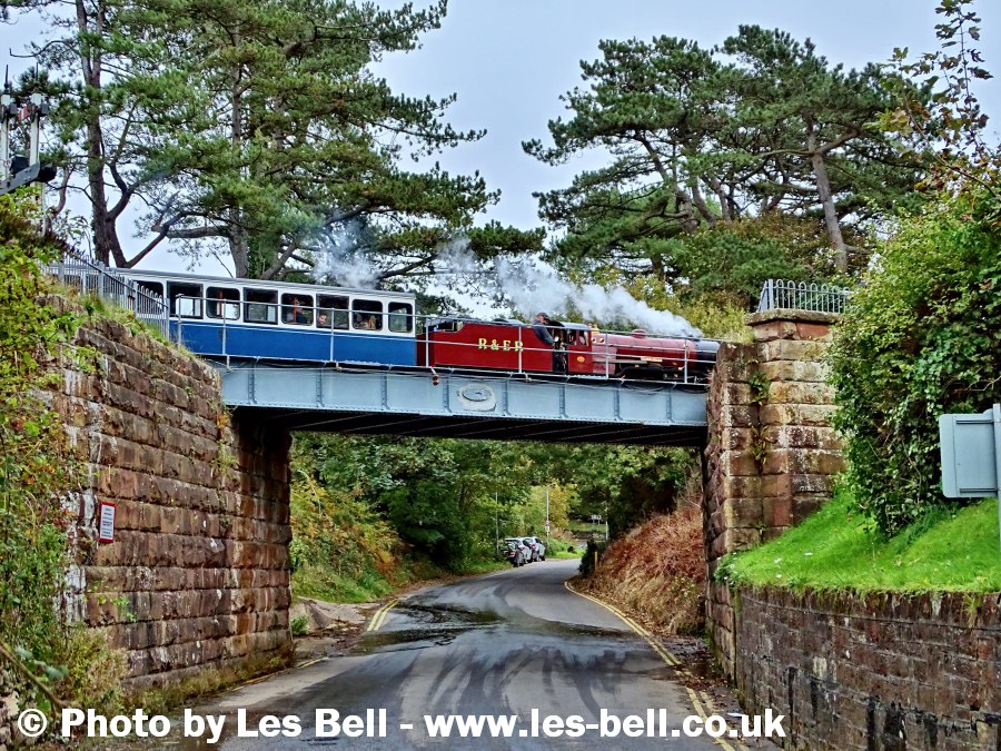 Steam train approaching the station at Ravenglass, Cumbria Coast.
